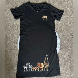 Karla Marie Maxi‎ Dress Safari Animals Zebras Elephants Giraffes Black Womens 1X